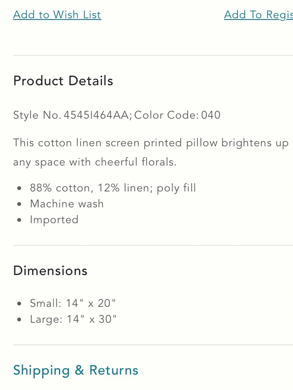 Anthropologie Tess Cotton Screen Printed Floral Striped Pillow